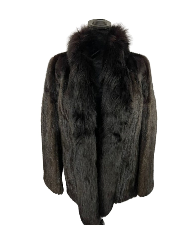 Ranch Mink Corduroy Jacket with Fox Tuxedo and Open Sleeves