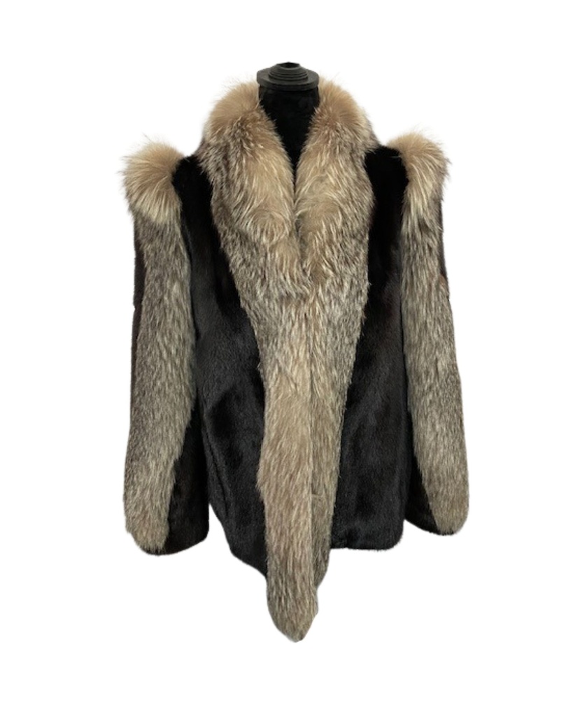 Mahogany Mink Jacket with Crystal Fox Tuxedo and Horseshoe Sleeves