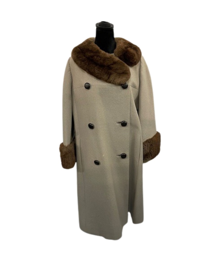 Double-Breasted Cloth Coat with Sheared Beaver Trim