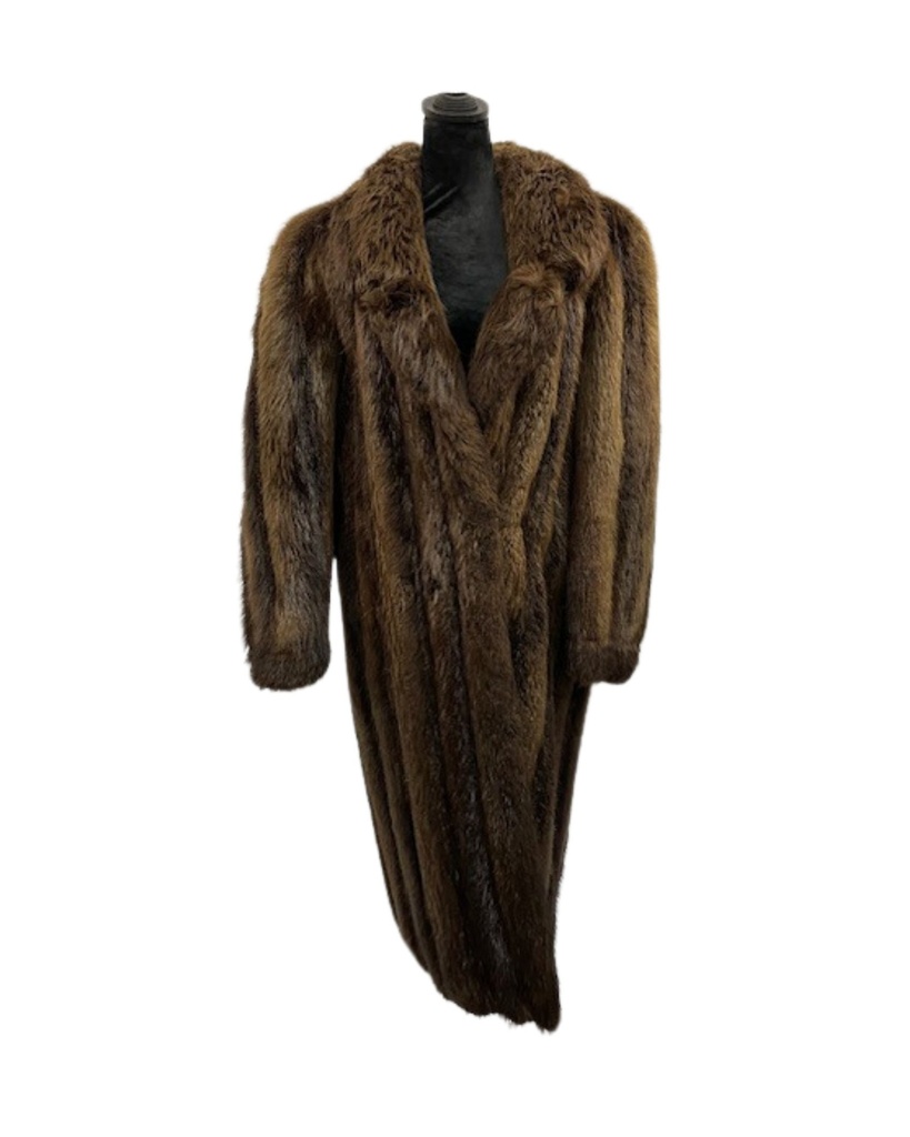 Full-Length Natural Beaver Coat with Notch Collar and Princess Band Sleeves