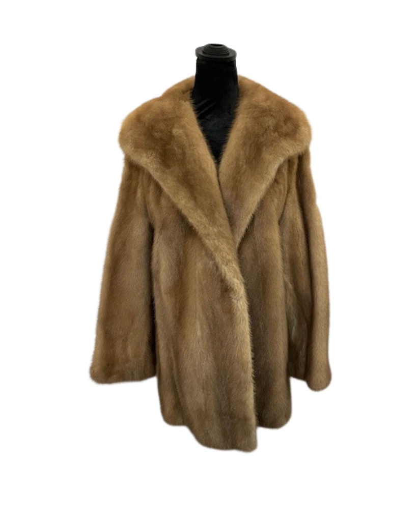 Pastel Mink Jacket with Shawl Collar and Straight Sleeves