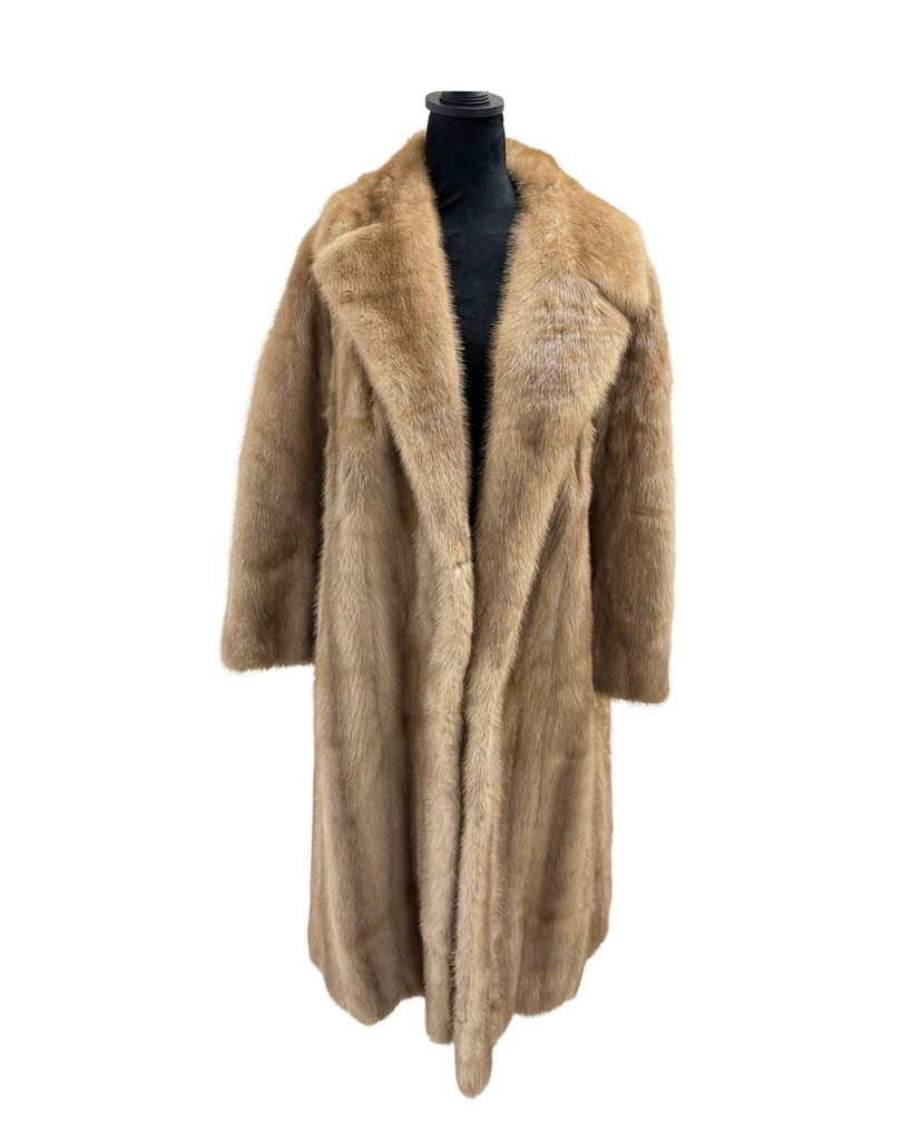Full-Length Pastel Mink Coat with Notch Collar and Open Sleeves