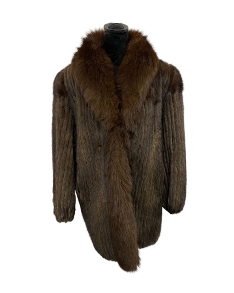 Mahogany Mink Corduroy Jacket with Brown Fox Tuxedo