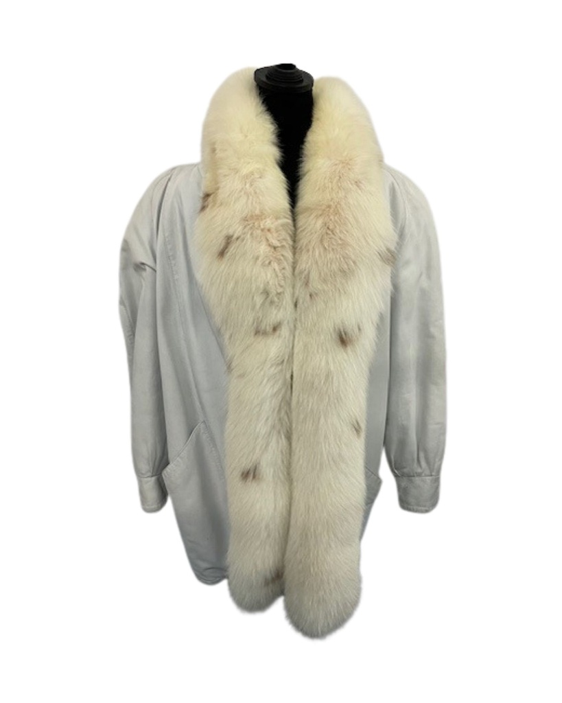 White Italian Leather Stroller with Spotted White Fox Tuxedo Collar