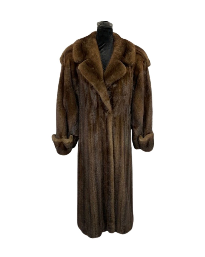 Full-Length Lunaraine Mink Coat with Natch Collar, Epaulets, and Half Belt