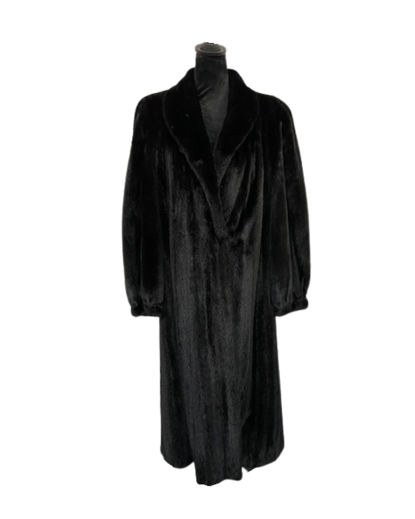 Black Glamma Mink Coat with Shawl Collar and Princess Band Sleeves