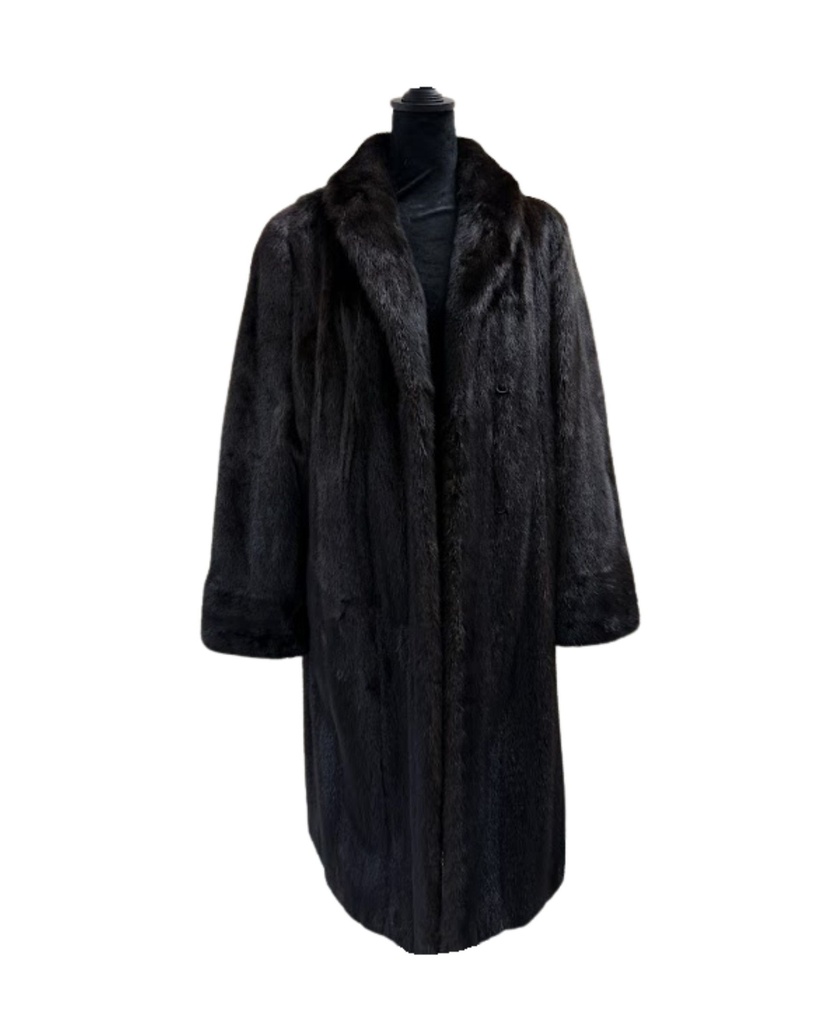 Full-Length Ranch Mink Coat with Shawl Collar & Open Straight Sleeves