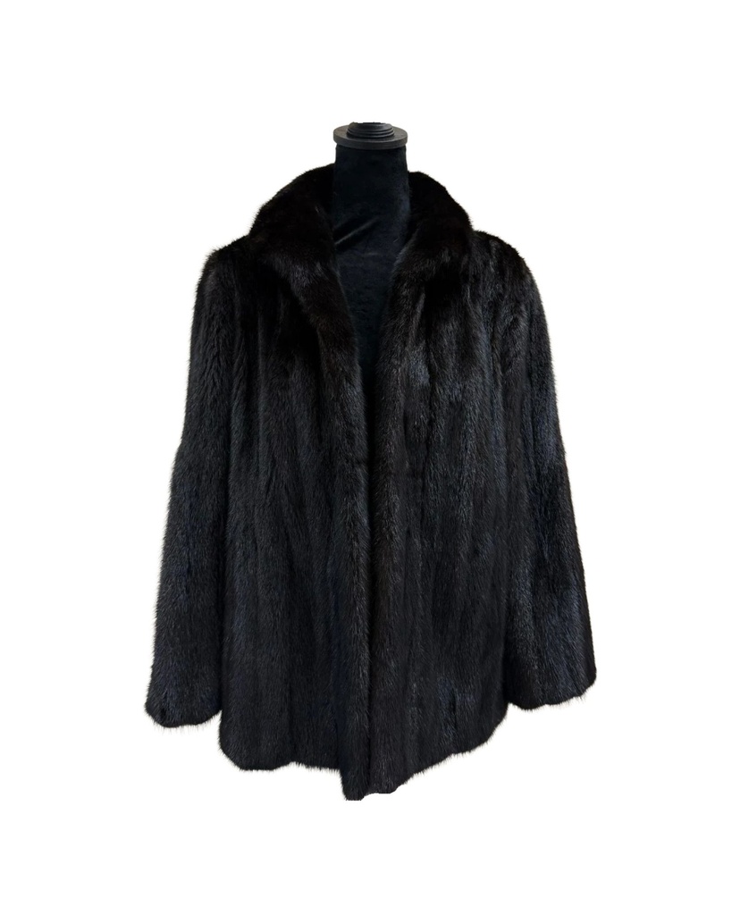 Ranch Mink Black Jacket with Wing Tip Collar & Straight Sleeves