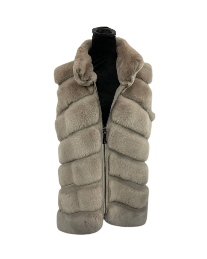 Grey Rex Chinchilla Vest with Chevron Pattern & Zipper Closure