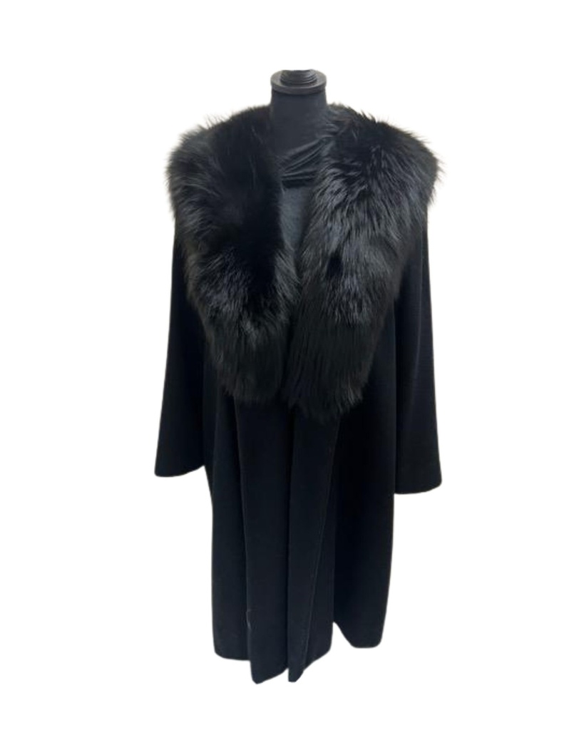 Cashmere Blend Coat with Silver Fox Shawl Collar