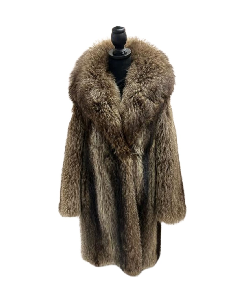 Raccoon Coat for Extreme Cold Weather, Shawl Collar, Open Sleeves