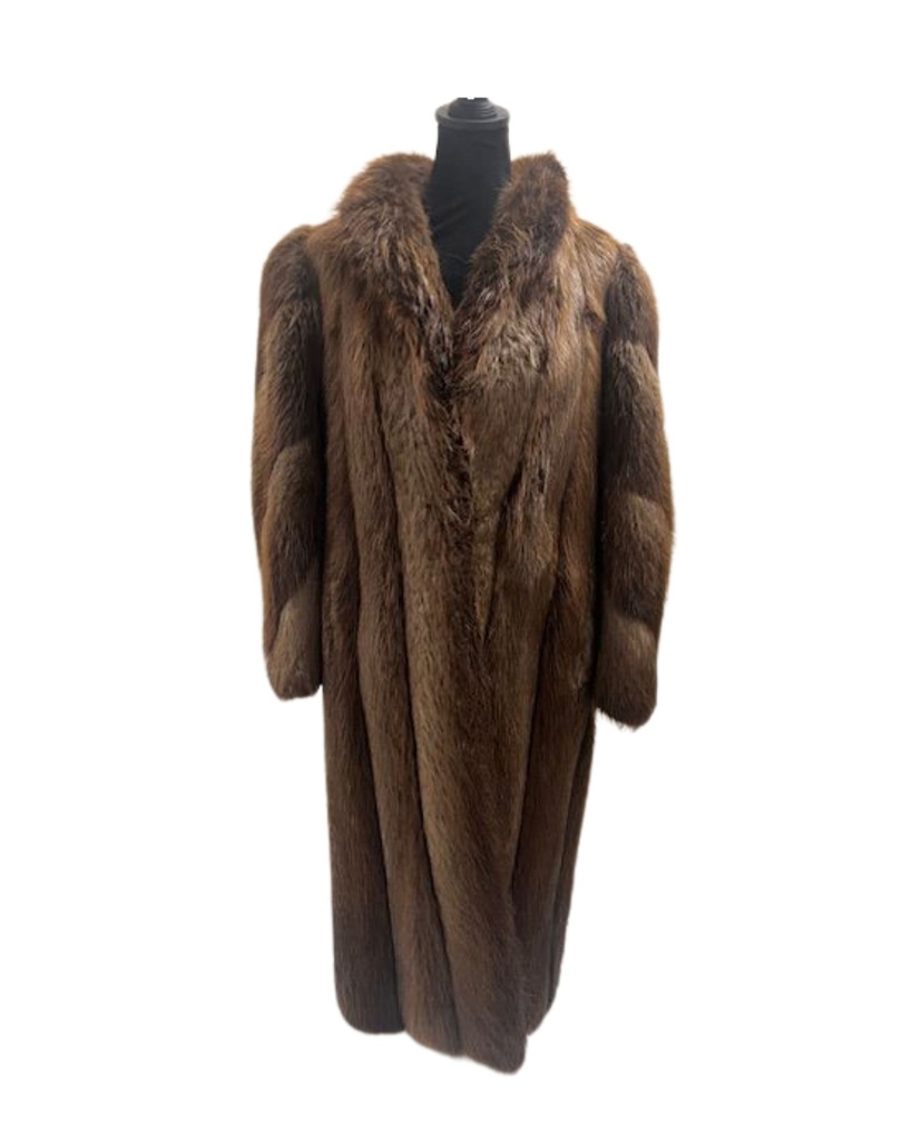 Natural Full Length Beaver Coat with Wing Tip Collar & Horizontal Sleeves