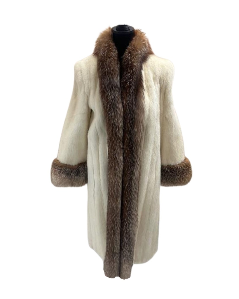 Rovelia Full Length Mink Coat with Crystal Fox Tuxedo & Cuffs