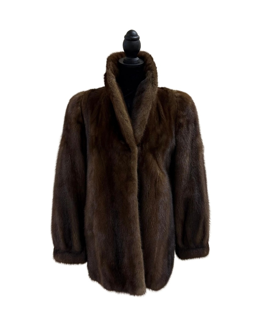 Mahogany Mink Jacket with Shawl Collar & Banded Cuffs