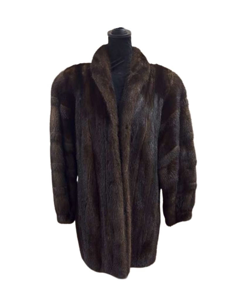 Mahogany Mink Jacket with Diagonal Sleeves & Small Shawl Collar