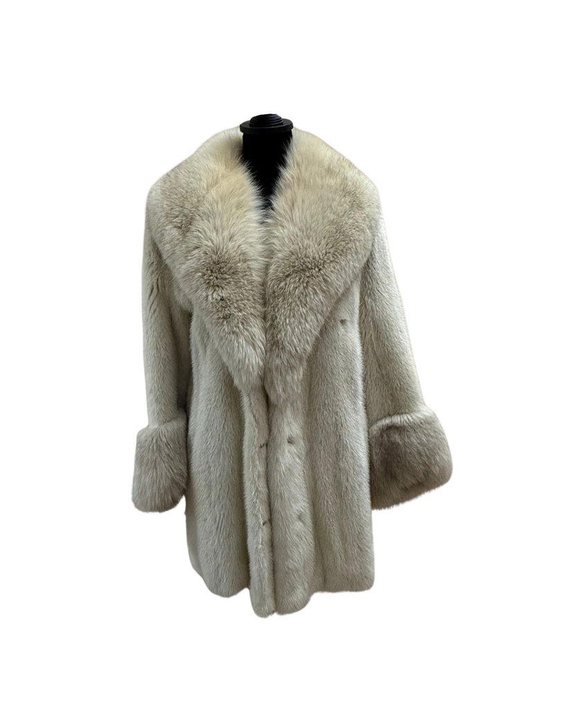 Rovalia Mink Jacket with Blush Fox Collar & Sleeve Trim