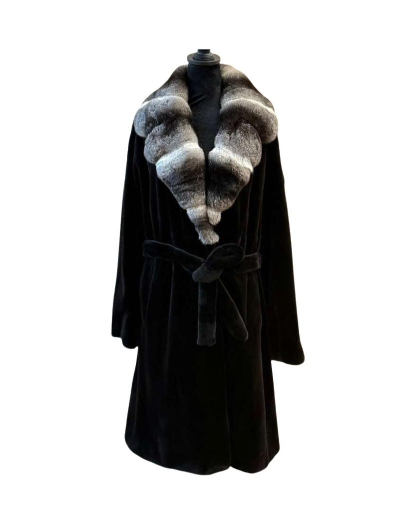 Sheared Mink Stroller with Chinchilla Notch Collar