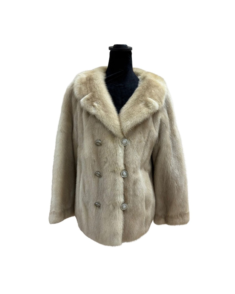 Mink Jacket with Notch Collar & Open Sleeves, Double-Breasted Look