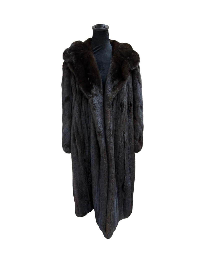 Mahogany Mink Coat with Notch Collar & Diagonal Sleeves 