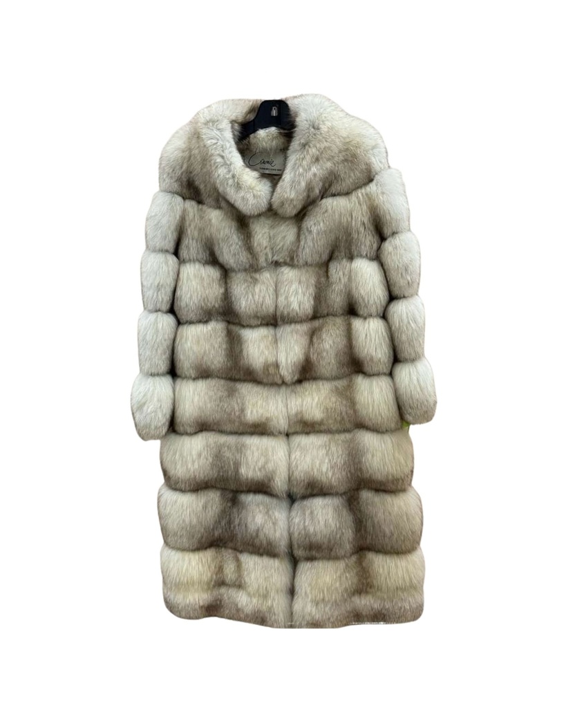 Blue Fox Full-Length Coat with Horizontal Skins & Open Sleeves