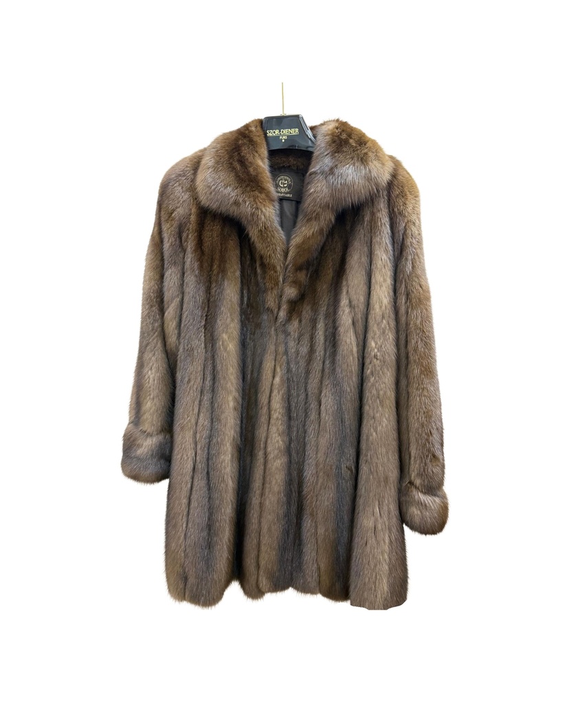 Natural Russian Sable Coat from the Rivers of Baginski, Russia with Wing Tip Collar & Turn-Up Cuffs