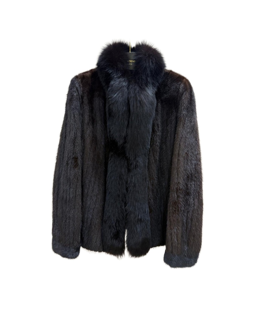 Natural Mahogany Mink Stroller with Black Fox Trim & Seal