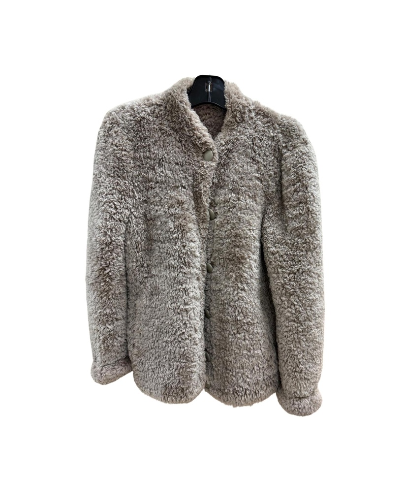 Soft Pink Knitted Sheared Beaver Jacket by Paula Lishman with Mandarin Collar & Open Sleeves