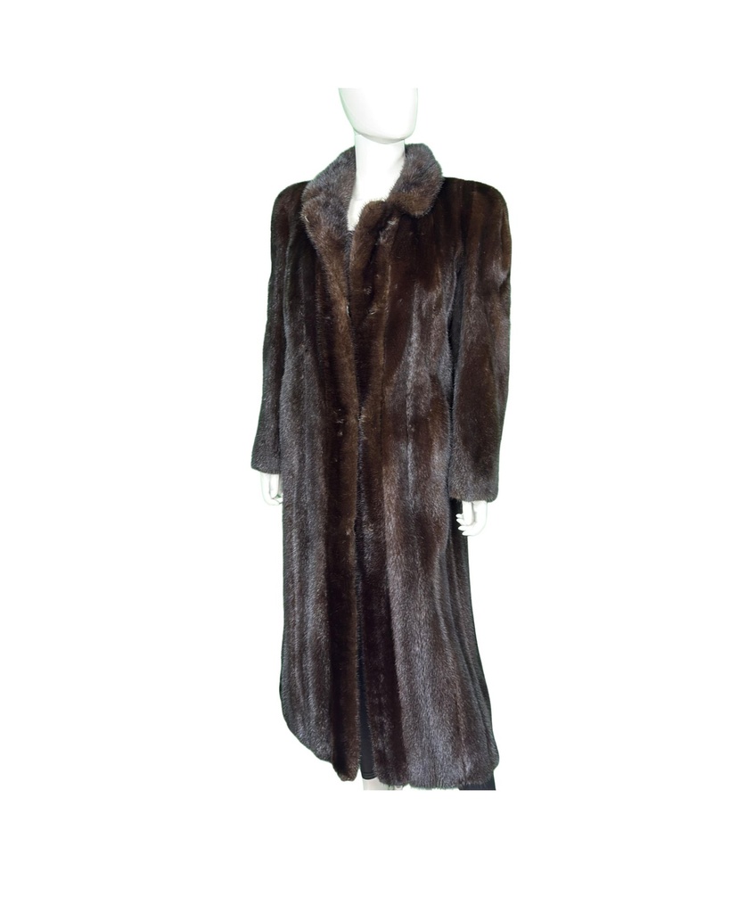 Full Length Mahogany Mink Coat with Hair Tuxedo & Notch Collar – BlackGlama Skins