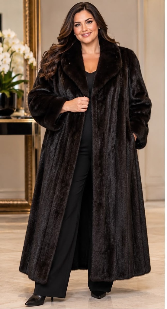 Full-Length Black Ranch Split Mink Fur Coat