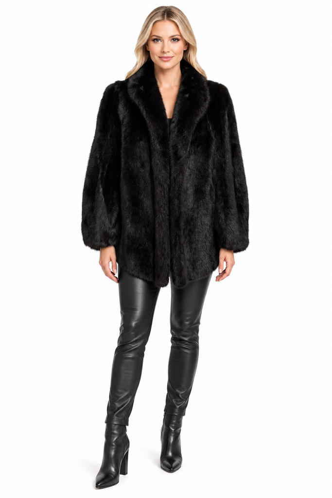 Black Mink Stroller Shawl Collar Size Large 