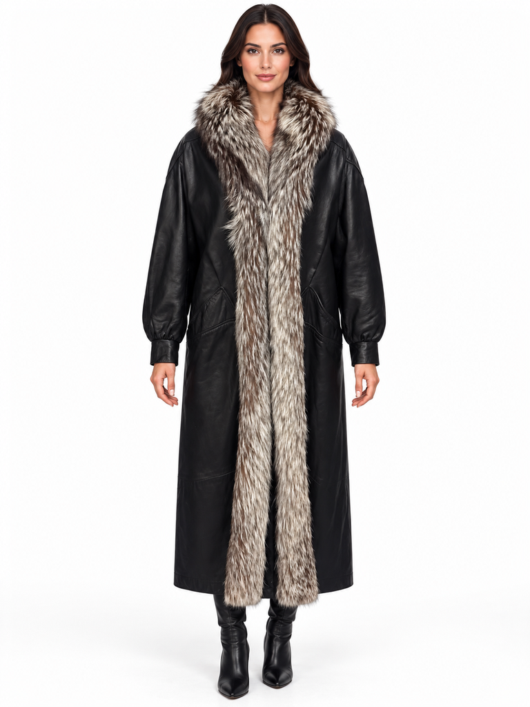 Full Lenght Nappa Lamb leather w/ Silver Fox Tuxedo size M