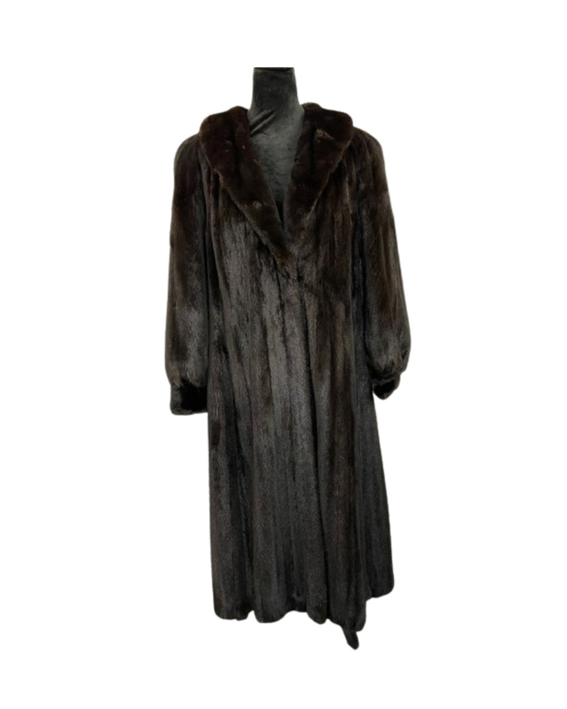 Black Diamond Mink Full-Length Coat with Shawl Collar and Princess Sleeves 