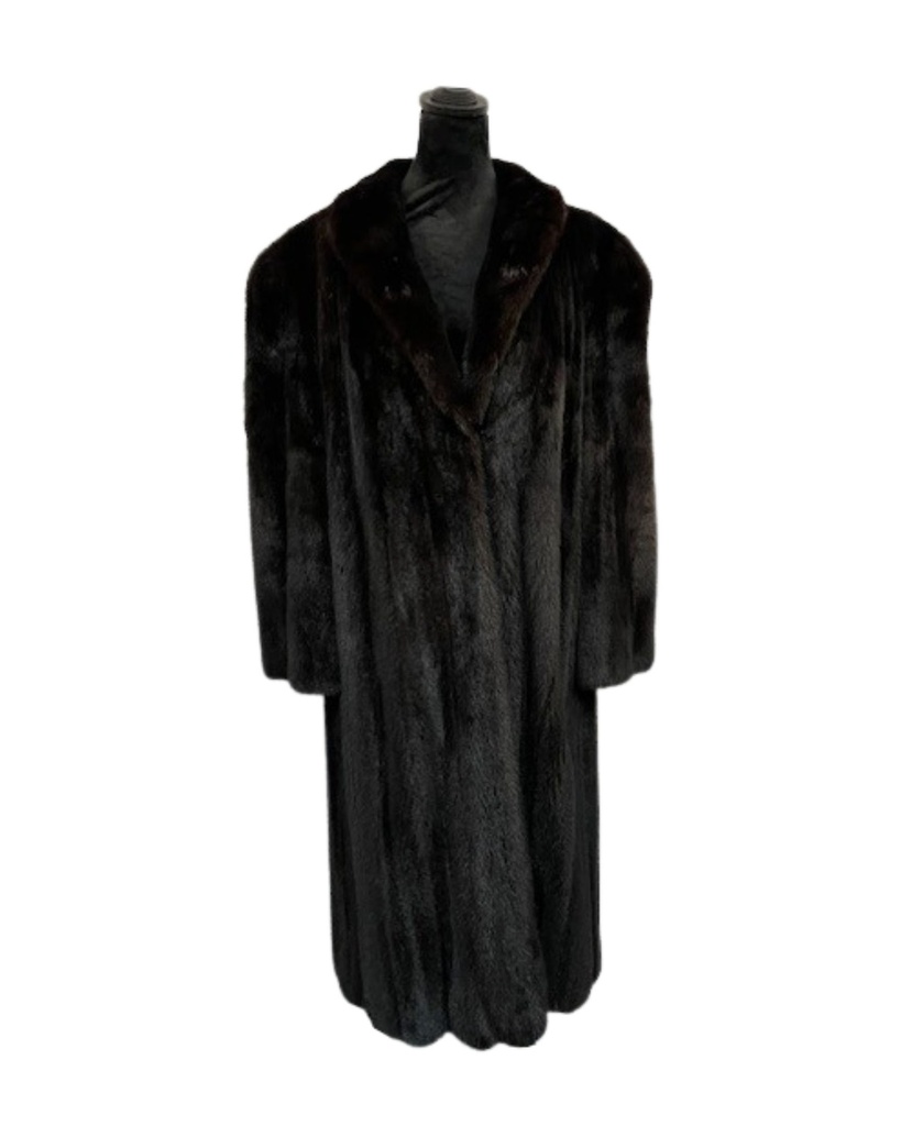 Full-Length Ranch Mink Coat with Shawl Collar and Straight Sleeves