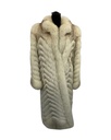 Full-Length Chevron Blue Fox Coat with Mandarin Collar and Tuxedo Front