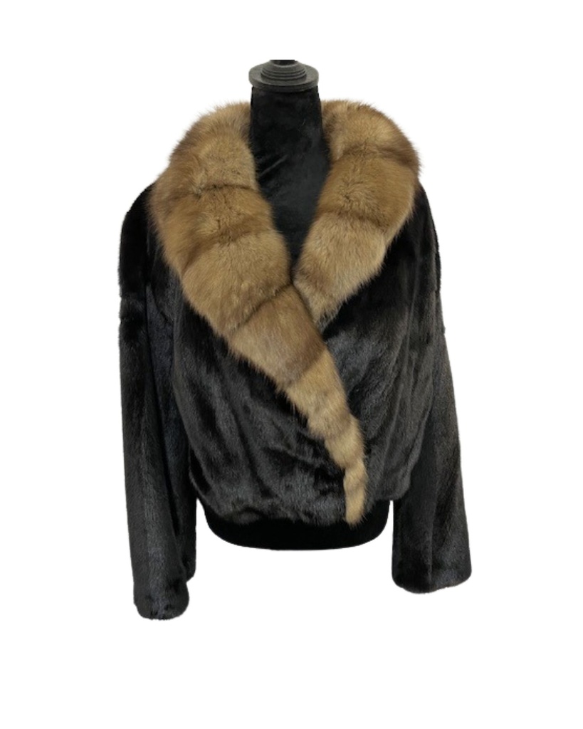 Black Glamma Mink Jacket with Sable Collar