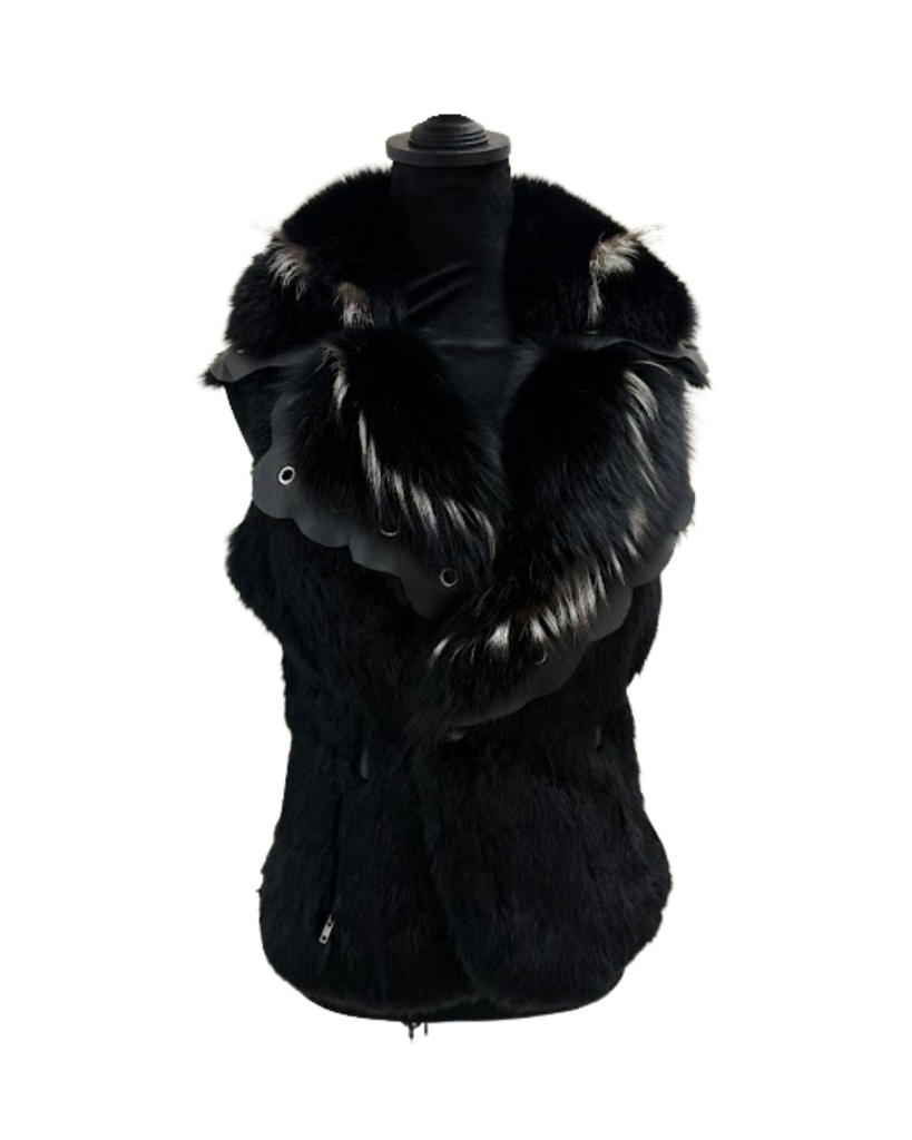 Rabbit Vest with Fox Trim Leather Accent | Koslow's North Dallas Furs