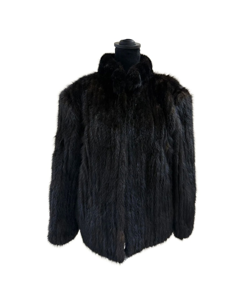 Mink Corduroy Jacket with Mandarin Collar & Open Sleeves 