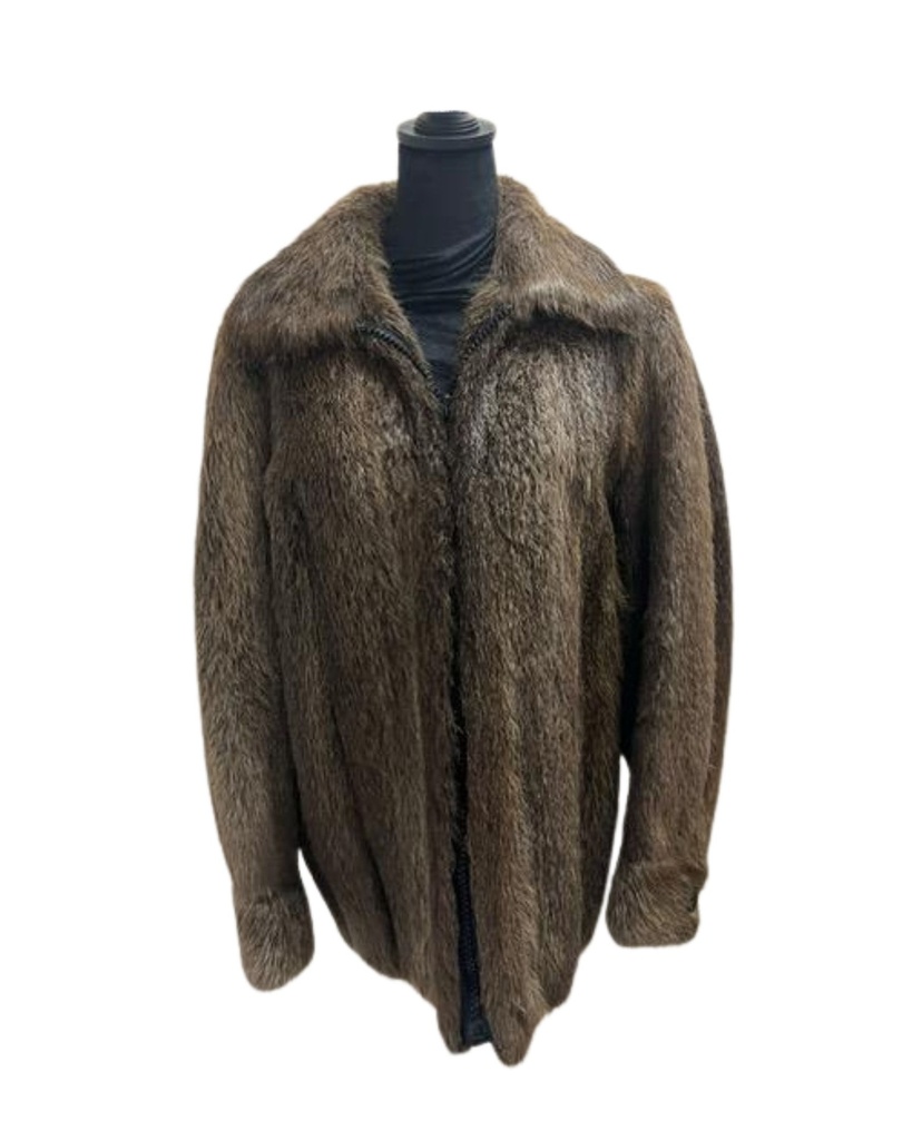 Men’s Nutria Bomber Jacket with Zipper Front Closure and Shirt Collar