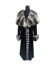 Black Cashmere Coat with Chinchilla Hood, Tuxedo Trim & Chinchilla Cuffs