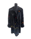Black Sheared Beaver Coat by Saks Fifth Avenue with Multicolored Dots & Swirly Lines