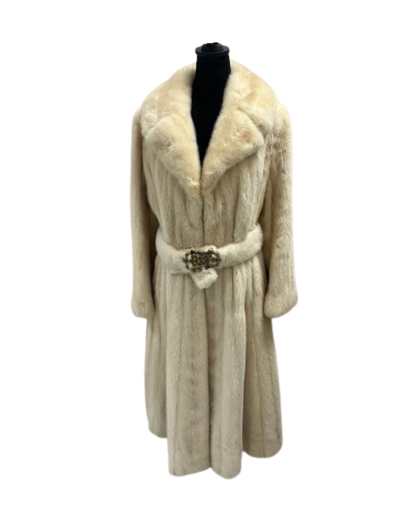 Rovelia Mink Full Length Coat with Matching Belt & Wing Tip Collar