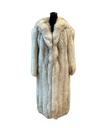 Full Length Blue Fox Coat with Notch Collar & Chevron Design
