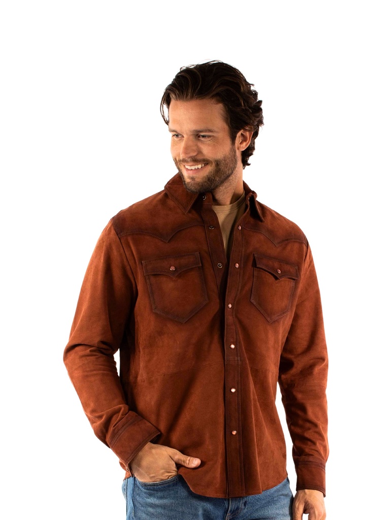 Men's Western Suede Shirt (Rust) | Koslow's North Dallas Furs